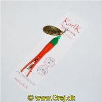 786321424 - Karl K Spinners - Skjern Å - 24g - Str. 4 - Grøn/Orange gummi (Guleroden) og Gylden blad