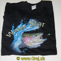 7900M - Sort T-Shirt med Waterstar fiske logo. - Str. M