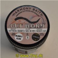 8553103003001 - Harmony Baits - Model: Cut Worm - 90mm - 5 stk. - Duft: Bubble Gum - Farve: 003/001 (Lyseblå/Hvid)