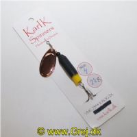 895902422 - Karl K Spinners Compact - Skjern Å/Gudenå - 22g - Str. 4 - Sort/Gul gummi og Kobber blad - Kort