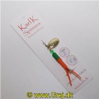 896321205 - Karl K Spinners - Put and Take - 5g - Str. 2 - Grøn/Orange gummi (Gulerodsfarvet) og guld blad
