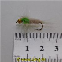 A01134 - Long Shank - GH Montana Cat Whisker - Farve: Grøn/Hvid med messing hoved - Str. : 10