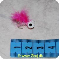 F009 - Dolly m/sorte øjenprikker - Pink m/glimmer (Flue med hvide skumøjn)