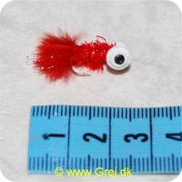 F011 - Dolly m/sorte øjenprikker - Rød m/rød glimmer (Flue med hvide skumøjn)