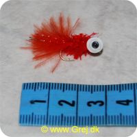 F012 - Dolly m/sorte øjenprikker - Orange m/rød glimmer (Flue med hvide skumøjn)