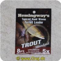 HMGFLST - Hemingways Tapered Hand Woven Furled Leader - 8ft Trout Standard - 5X - Klar - Light/Medium til 3-6 WT liner