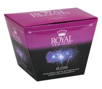 RF75 - Royal Fantasy<br>Batteri <br>| Pluto. 25mm <br>| NEM 298g<br>Særdeles effektfuldtviftebatteri. her har vi sammensat de mest varierende og spændende effekter.<br>Blue peony. White glittering. Gold glittering. Gold brocade. Salute/white glittering.