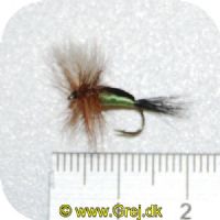UF0064 - Enkeltkrog tørflue- Str. 12 - lys / sort krop med brunt / hvid hackel og sort hale 
(se billede)