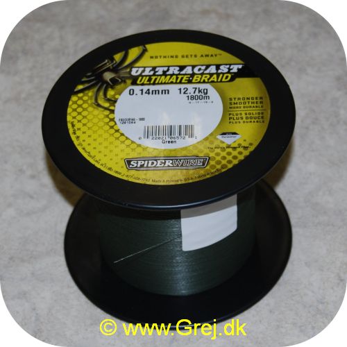 022021065721 - Spider wire Ultracast Ultimate-braid - 0.14mm/12.7kg - Grøn - 1 kr pr meter - Vælg antal meter