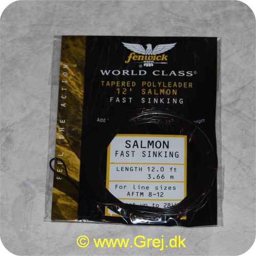 022021209828 - Fenwick tapered Polyleader - Salmon Fast Sinking 12 ft - 3,66m - Linestr. 8-12 - Tippet up to 12,9 kg - Mørkegrå - Synker 10sec/m