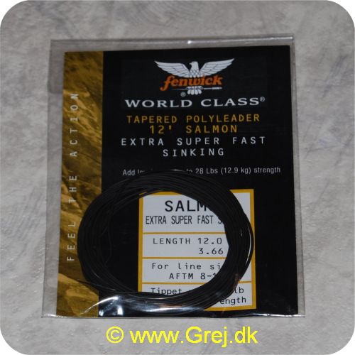 022021209842 - Fenwick tapered Polyleader - Salmon Ekstra Super Fast Sinking 12 ft - 3,66m - Linestr. 8-12 - Tippet up to 12,9 kg - Mørk- Synker 6,5sec/m