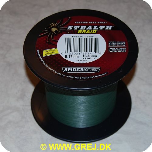 022021553419 - SpiderWIRE Stealth Braid - 0.17mm - 11 kg - Grøn - Pris pr. meter 1 kr. - Fletline med imponerende brudstyrke og en perfekt kontakt til agnen. Linen er flettet ekstremt hårdt. hvilket gør den nemmere at styre på hjulet. -  Vælg antal meter