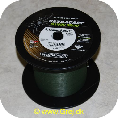 022021589142 - SpiderWire Ultracast Fluoro-Braid 0.12mm - 8.067 kg - Mørkegrøn - 2 kr pr. meter - Vælg antal meter