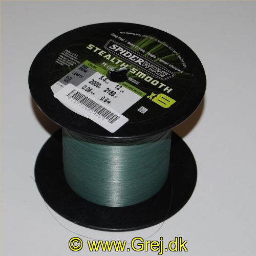 022021663422X - SpiderWIRE Stealth Smooth - Fletline X8 0,06 mm - 5,4 kg - Moss Green - Pris pr. meter - Vælg antal meter