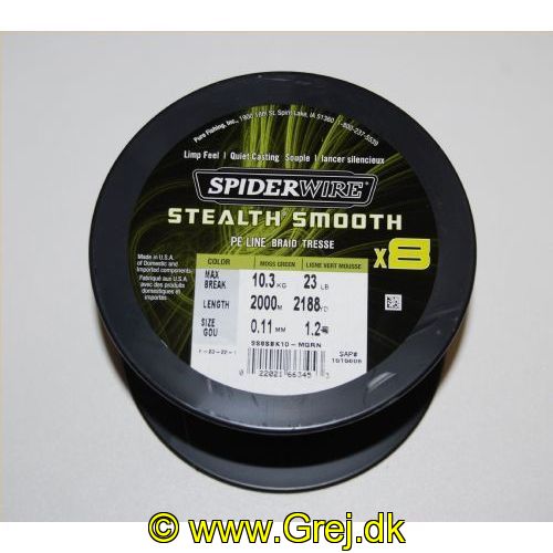 022021663453 - SpiderWIRE Stealth Smooth - Fletline X8 0,11 mm - 10,3 kg - Moss Green - Bulk: 2000 meter