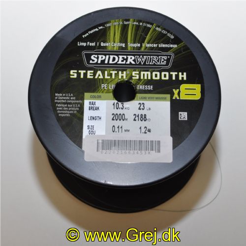 022021663453X - SpiderWIRE Stealth Smooth - Fletline X8 0,11 mm - 10,3 kg - Moss Green - Pris pr. meter - Vælg meter