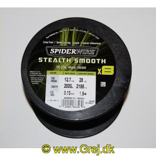 022021663460 - SpiderWIRE Stealth Smooth - Fletline X8 0,13 mm - 12,7 kg - Moss Green - Bulk: 2000 meter