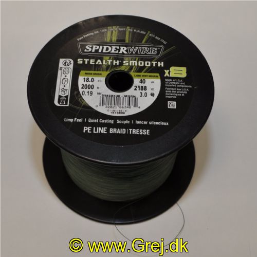 022021663484 - SpiderWIRE Stealth Smooth - Fletline X8 0,19 mm - 18 kg - Moss Green - Pris pr. meter