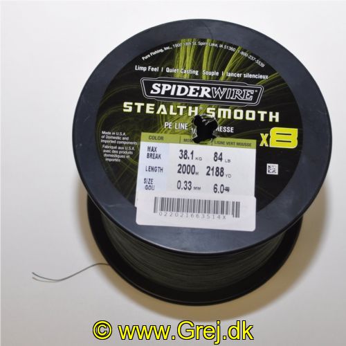 022021663514X - SpiderWIRE Stealth Smooth - Fletline X8 0,33 mm - 38,1 kg - Moss Green - Pris pr. meter - Vælg meter