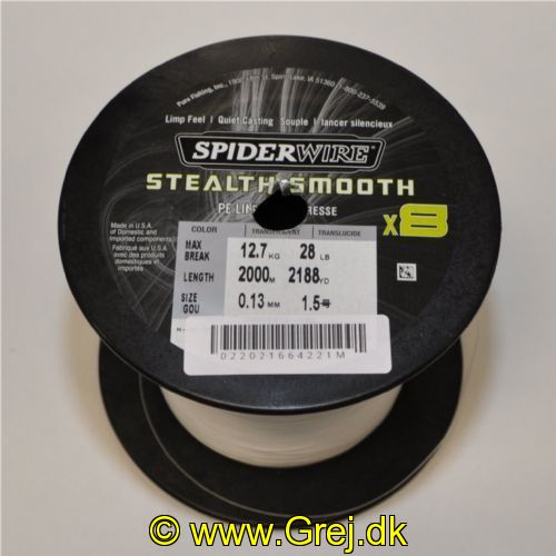 022021664221M - SpiderWIRE Stealth Smooth - Fletline X8 0,13 mm - 12,7 kg - Hvid - Vælg antal meter - Mindst 100 meter