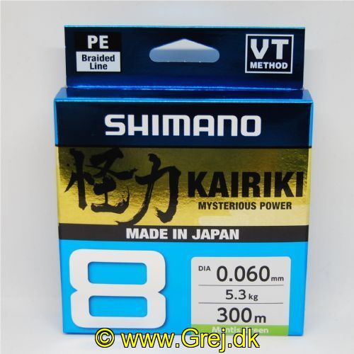 022255229791 - Shimano Kairiki SX8 0.06mm - Brudstyrke:5,3 kg - 300 meter - Mantis Green<BR>
Dette er en glat og støjfri line som er virkelig god til UL fiskeriet.