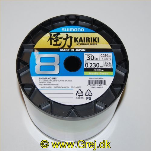 022255245975 - Shimano Kairiki SX8 0.23mm - Mantis Green - Brudstyrke:22,5kg<BR>
Dette er en glat og støjfri line som er virkelig god til UL fiskeriet.<BR>
Vælg antal meter