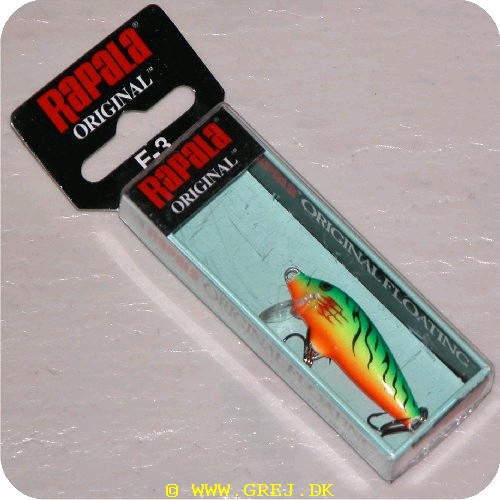 022677001425 - Rapala orginal<LI>Org. navn Firetiger<LI>Farve - Grøn/Gul/Orange med Tiger striber<LI>Arbejdsdybde 0 - 2.3 meter<LI>Længde 3 cm - Vægt 2 gram