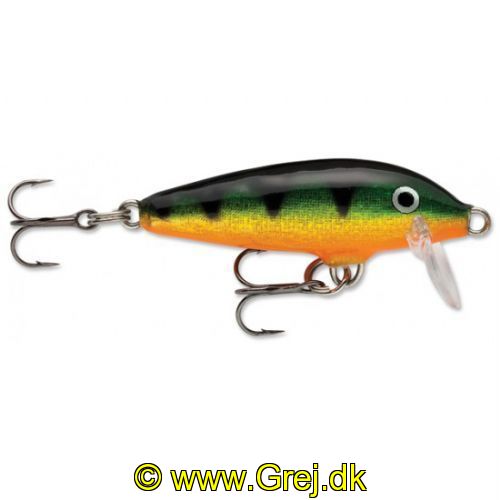 022677001456 - Rapala orginal<LI>Org. navn Perch<LI>Farve - Grøn/Guld/Orange med sorte striber nedover<LI>Arbejdsdybde 0,6 - 1,2 meter<LI>Længde 3 cm - Vægt 2 gram