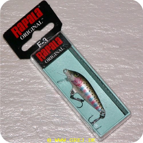 022677001463 - Rapala orginal<LI>Org. navn Rainbow Trout<LI>Farve - Mørkegrøn/Hvid med Regnbue effekt og sorte prikker<LI>Arbejdsdybde 0 - 2.3 meter<LI>Længde 3 cm - Vægt 2 gram