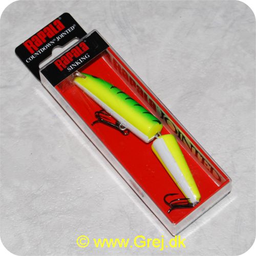 022677016252 - Rapala Countdown Jointed  wobler - 11cm - 16g - Firetiger - synkende - Arbejdsdybde: 1.9-2.8m - Grøn/gul/hvid med sorte streger