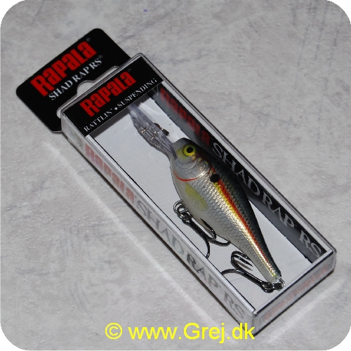 022677020556 - Rapala Shad Rap RS 5cm/9 gram - arbejdsdybde: 2.1-3.3m - Oliven/hvid med sort plet og rød streg