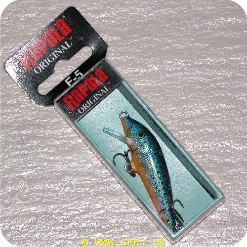 022677094793 - Rapala orginal<LI>Org. navn Blue Spotted Minnow<LI>Farve - Mørkeblå/sølv/orange med sorte prikker<LI>Arbejdsdybde 0 - 2.3 meter<LI>Længde 5 cm - Vægt 3 gram