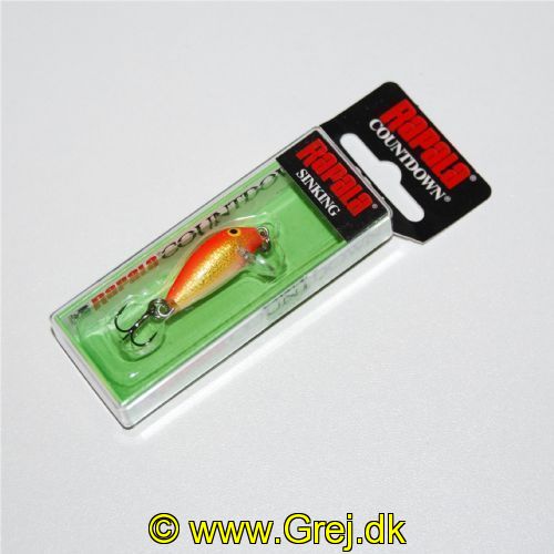 022677095073 - Rapala Countdown - Gold Fluorescent Red - 2,5 cm - 2,7 gram - Synkende<BR>På trods af størrelsen anbefaler vi at den kun benyttes på dybt vand da den er synkende.