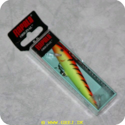 022677137087 - Rapala Original<LI>Org. navn Hot Tiger<LI>Farve - Orange/Gul/Hvid med Tiger striber<LI>Arbejdsdybde 0 - 2.3 meter<LI>Længde 9 cm - Vægt 5 gram