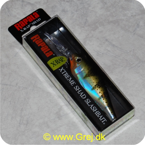 022677146058 - Rapala X-Rap Xtreme Shad Slashbait - Yellow Perch - Farve: Sort/sølv med guldprikker - 8 cm - 14 gram - Til laks. ørred. gedde. sandart - Arbejdsdybde 2.1-4.5 meter.