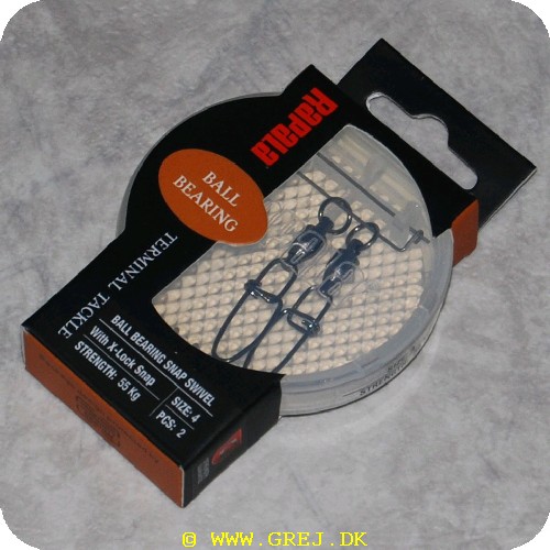 022677149684 - Rapala Ball-Bearing Snap Swivel - 2 stk. - Str. 4 - Holder til 55 kg<BR>I praktisk æske