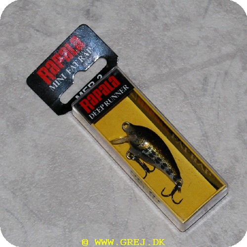 022677150765 - Rapala Mini Fat Rap - lille tyk wobler<LI>org. navn- Muddler<LI>Farve- Sort/oliven/hvid<LI>Arbejdsdybde-0.9-1.8 meter<LI>Længde-3cm-vægt 4 gram