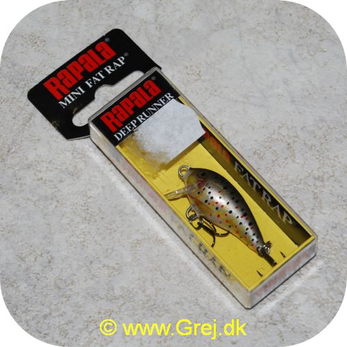 022677167855 - Rapala Mini Fat Rap - Brown Trout - 3 cm/4g - Arbejdsdybde: 0.9-1.8 m - Farve: Brunlig med sorte og røde prikker som bækørred