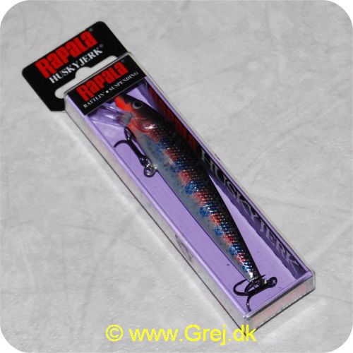 022677192093 - Rapala Husky Jerk - 10cm - 10 gram - sort/grå med rødt og blåt - Arbejdsdybde: 1.2-2.4m - Har samme vægtfylde som vand