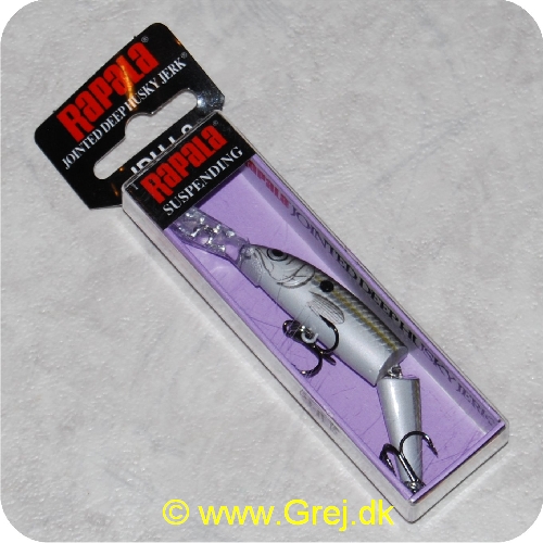 022677194271 - Rapala Jointed Deep Husky Jerk - 8cm/5g - Suspending - Silver Shad - Arbejdsdybde:1.2-2.4m - Leddelt krop der giver en livlig gang - Monteret med VMC trekroge - Sort/grå