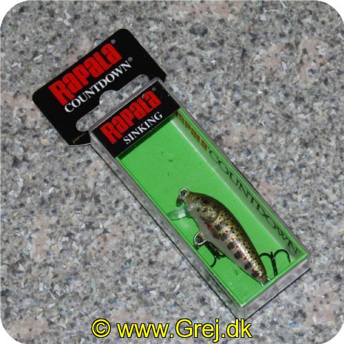 022677218199 - Rapala CountDown CD03GJTR Gold Juvelle Trout
- synker ca 30 cm i sekundet - Arbejdsdybde: 0.6-0.9 meter - CD03FT 
