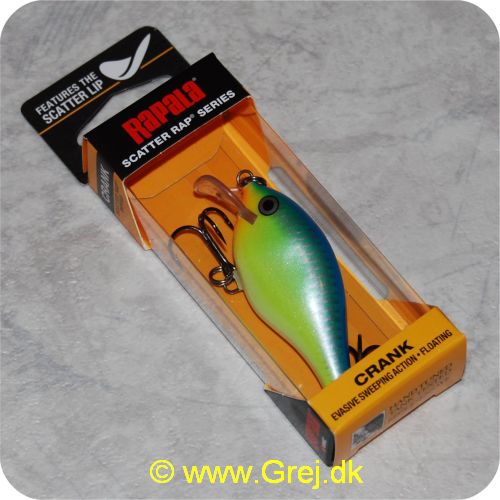 022677225654 - Rapala Scatter Rap Crank - 5cm/9g - Caribbean Shad - Arbejdsdybde: 1.8-2.4m Både til kastefiskeri og trolling - Blå/gul/hvid med guld aftegninger