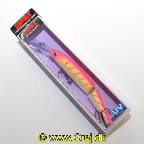 022677255859 - Rapala Jointed Deep Husky Jerk - 12cm - 14 gram - Farve: Pink Tiger UV - Arbejdsdybde: 2.4-4m - Suspending