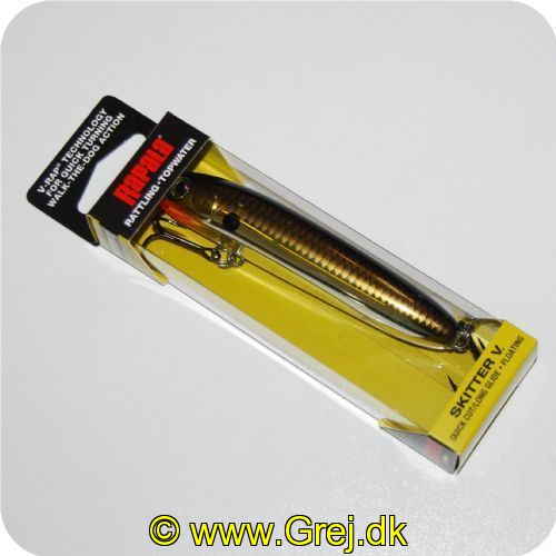 022677272818 - Rapala Rattling Skitter V - 10cm/14g - Gold Chrome - Arbejdsdybde Top Water