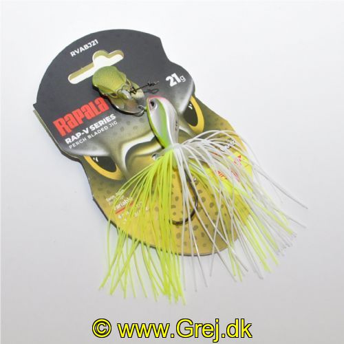 022677340630 - Rapala RAP-V Perch Bladed Jig, gummi chatter lure - Vægt:21g. - Længde: 4cm - Farve:Silver Fluorescent Chartreuse
