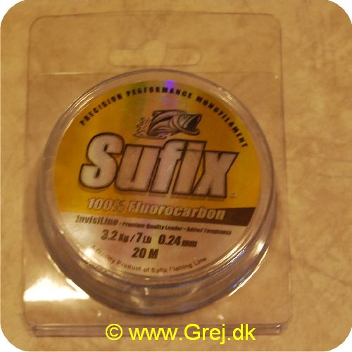 024777333222 - Sufix Invisiline - 100% Fluorocarbon - 0,24mm - 3.2 kg - 20 meter