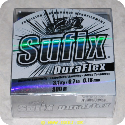 024777371095 - Sufix Daraflex line - 0,18mm - 300m - Brudstyrke: 3,1 kg - Farve: Klar - Ekstrem smidig ogglat line - Giver problemfrie og lange kast 