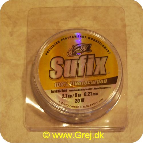 024777381735 - Sufix Invisiline - 100% Fluorocarbon - 0,21mm - 2.7 kg - 20 meter