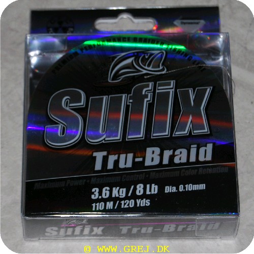 024777397347 - Sufix Tru-Braid er især velegnet til saltvandsbrug. Ekstrem slidstyrke. 0.10mm - 110m - Styrke: 3.6 kg. Farve: Platinium= grå