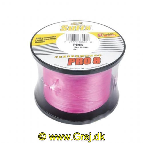 024777685543 - Sufix Pro 8 Pink Performance fletline - Silky Smooth Long Casting Round (Den nye Sufix fletline tyndere og stærkere) - 0.21mm/17.5kg - 1.50 kr pr meter - Vælg antal meter